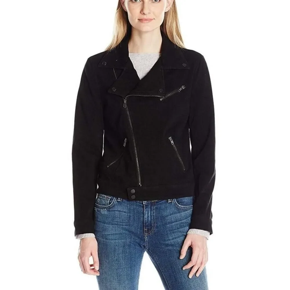 Liverpool Los Angelos Black Wash Denim Moto Biker Zip up Jacket Size XL